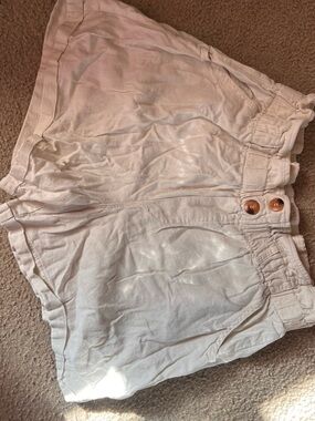 Rachel Cream High-Waist Paperbag Shorts with Button Detail